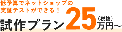 低予算でネットショップの実証テストができる！ 試作プラン25万円（税抜）～